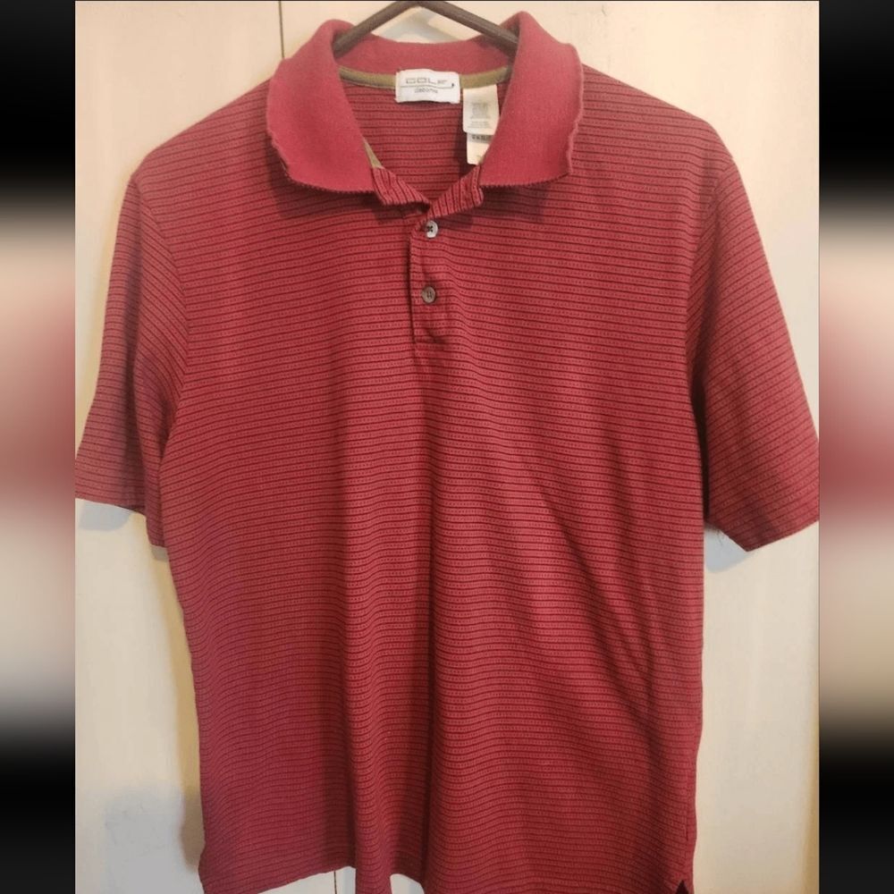 M62 Claiborn Golf Mens Red & Black Striped Polo Shirt